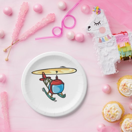 キュート赤ヘリコプタおもしろい航空デザイン ペーパープレート (パーティー)