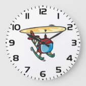 キュート赤ヘリコプタおもしろい航空デザイン ラージ壁時計 (正面)