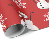 キュート赤ホワイトスノーフレーク雪だるまクリスマスプレゼント ラッピングペーパー (ロールコーナー)