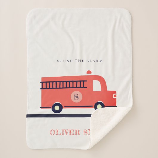 キュート赤海軍の消防車エンジンモノグラムボーイズ シェルパブランケット (正面)
