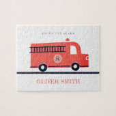 キュート赤海軍の消防車エンジンモノグラムボーイズ ジグソーパズル (横)