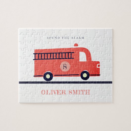 キュート赤海軍の消防車エンジンモノグラムボーイズ ジグソーパズル (横)