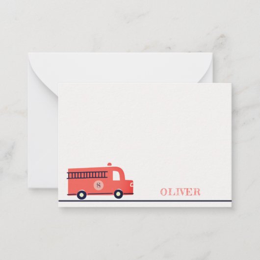 キュート赤海軍の消防車エンジンモノグラムボーイズ ノートカード (正面)