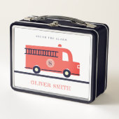 キュート赤海軍の消防車エンジンモノグラムボーイズ メタルランチボックス (正面)