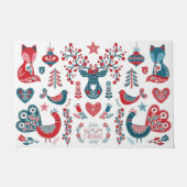 キュート赤海軍クリスマススススススカンジナビアフォークアート ドアマット (正面)