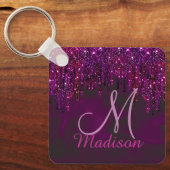 キュート赤紫ユニコーングリッタードリップスモノグラム キーホルダー (正面)
