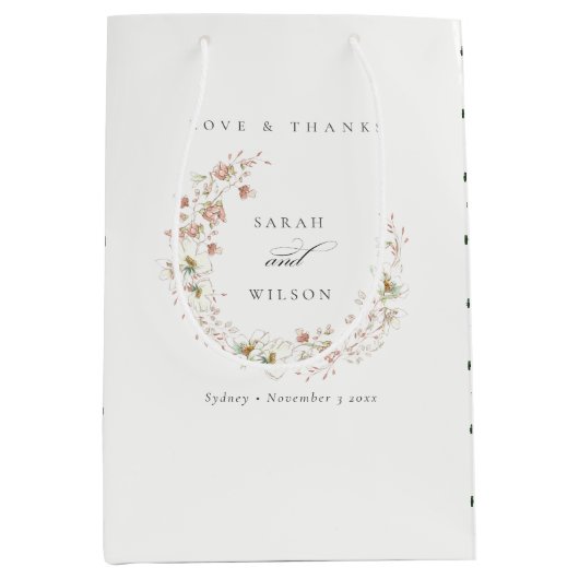 キュート赤面ホワイトメドウフローラリース結婚ズ ミディアムペーパーバッグ (正面)