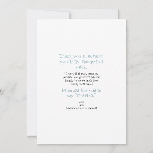 キュート超音波感謝してい男の赤ちゃん視点 サンキューカード (裏面)