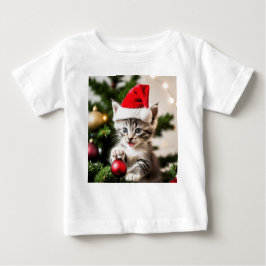 キュート遊な子猫とクリスマスツリー ベビーTシャツ