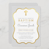 キュート金ゴールドかわいらしクロスファンシーバプテスマ 招待状 (正面/裏面)