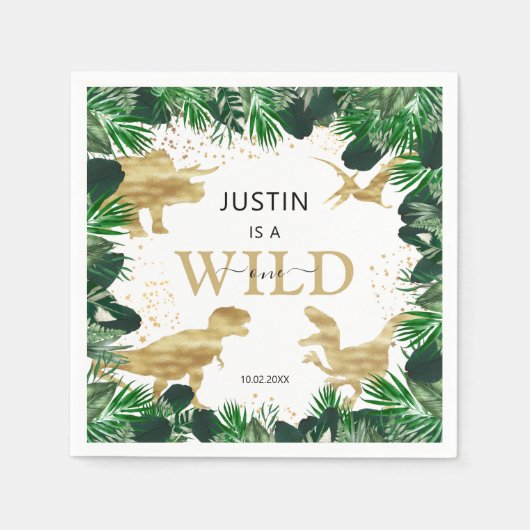 キュート金ゴールド恐竜子供の誕生日ディノトレックス スタンダードカクテルナプキン (正面)