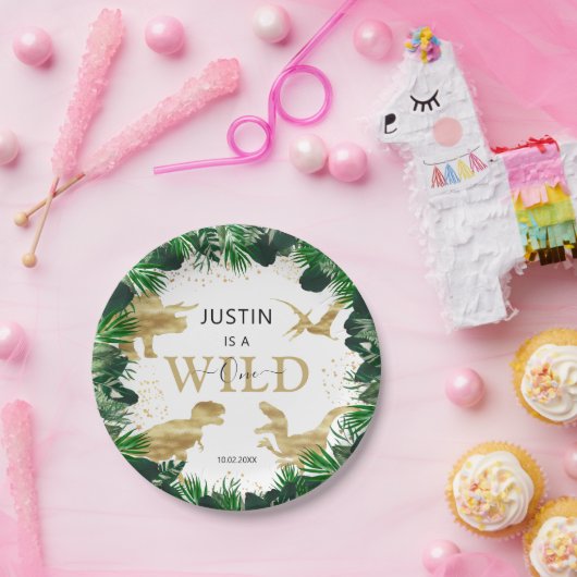 キュート金ゴールド恐竜子供の誕生日ディノトレックス ペーパープレート (パーティー)