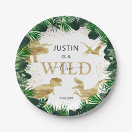 キュート金ゴールド恐竜子供の誕生日ディノトレックス ペーパープレート