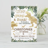 キュート金ゴールド恐竜子供の誕生日ディノトレックス 招待状 (スタンド正面)