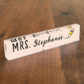 キュート鉛筆スクリプト新学期先生ピンク デスクネームプレート (側面)