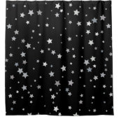 キュート銀星模様 |任意の背景色 シャワーカーテン (正面)