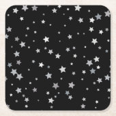 キュート銀星模様 |任意の背景色 スクエアペーパーコースター (正面)