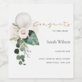 キュート銀白色バルーンフローラおめでとう ワインラベル (シングルラベル)