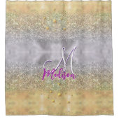 キュート銀金ゴールドグリッター星モノグラム シャワーカーテン (正面)