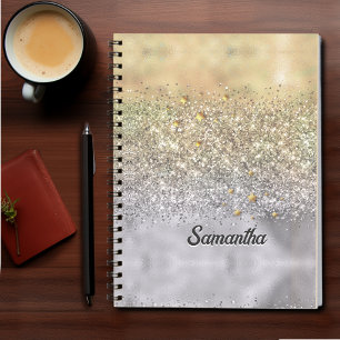 キュート銀金ゴールドグリッター星モノグラム ノートブック