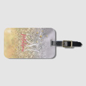 キュート銀金ゴールドグリッター星モノグラム ラゲッジタグ (正面横)