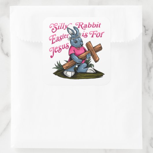 キュート間抜けなキリスト教のウサギの復活祭はイエスのために スクエアシール (バッグ)
