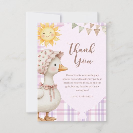 キュート間抜けグースガール誕生日水彩 サンキューカード (正面)