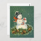 キュート雪だるまウィズオンピネコーンリース ポストカード (正面/裏面)