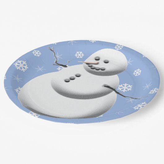 キュート雪だるまウィンターホリデー雪だるまクリスマス ペーパープレート (アングル)