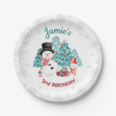 キュート雪だるまクリスマスバースデーパーティー ペーパープレート (正面)