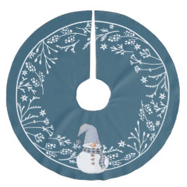 キュート雪だるまシンプルホワイトボタニカルデザイン ブラッシュドポリエステルツリースカート