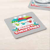 キュート雪だるまトリオホリデイ スクエアペーパーコースター (アングル)