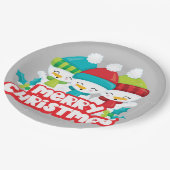 キュート雪だるまトリオホリデイ ペーパープレート (アングル)