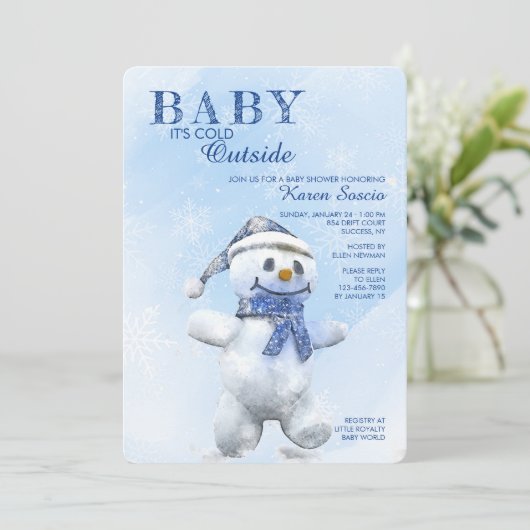 キュート雪だるまベビーシャワー招待状 招待状 (スタンド正面)