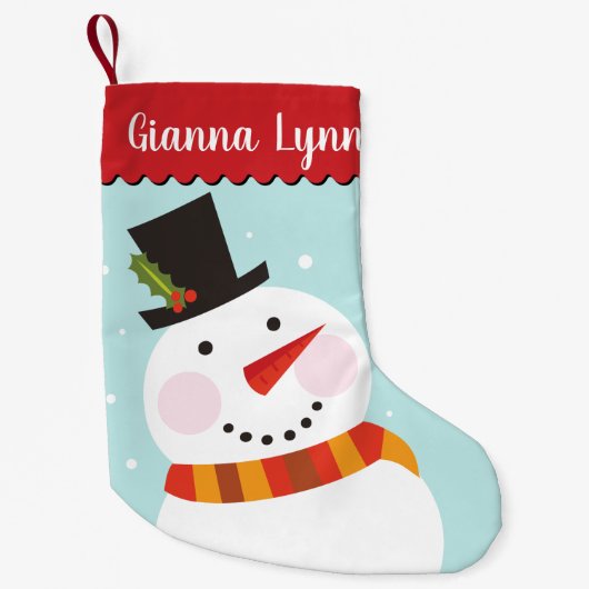 キュート雪だるまモノグラム スモールクリスマスストッキング (正面)