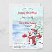 キュート雪だるまレッドホリデーオープンハウス招待状 招待状 (正面)