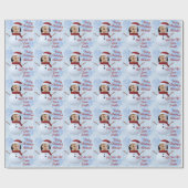 キュート雪だるま顔写真テンプレートクリスマスクリスマス ラッピングペーパー (フラット)