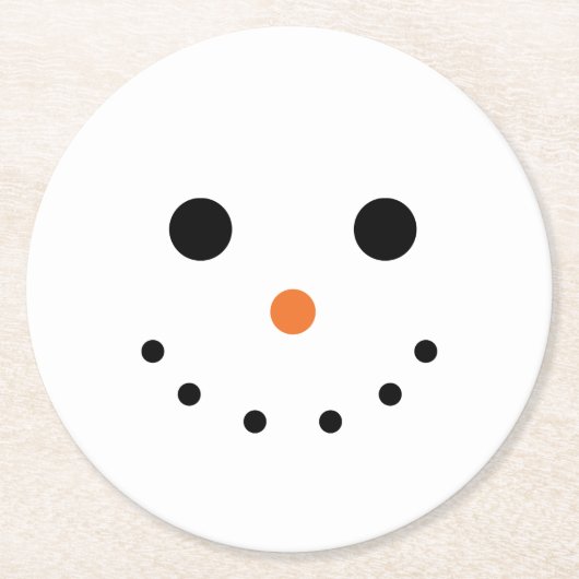 キュート雪だるま顔 ラウンドペーパーコースター (正面)