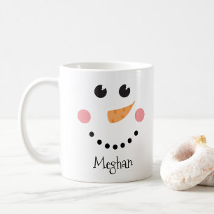 キュート雪だるま顔-名前をカスタムする コーヒーマグカップ