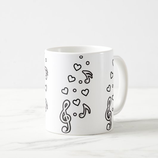 キュート音楽シンボルミュージカルノート高音クレフ、 音符記号 コーヒーマグカップ (正面右)