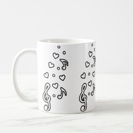 キュート音楽シンボルミュージカルノート高音クレフ、 音符記号 コーヒーマグカップ (左)