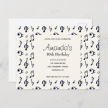 キュート音符パターン誕生日招待状