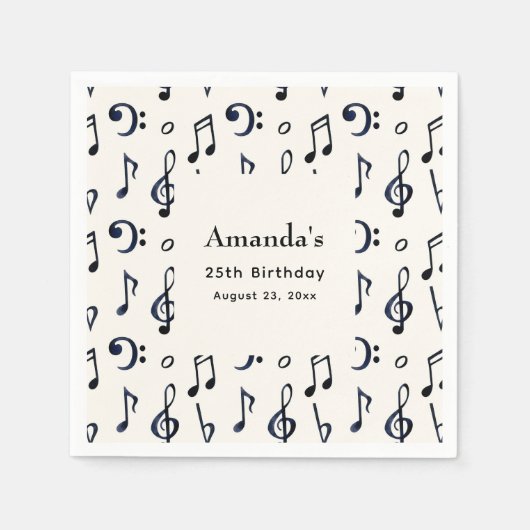 キュート音符パターン誕生日 スタンダードカクテルナプキン (正面)