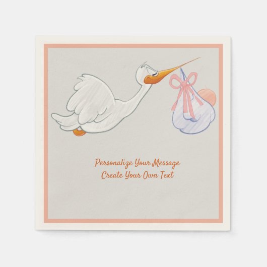 キュート飛んでいるコウノトリとピンクベビーバンドル スタンダードカクテルナプキン (正面)