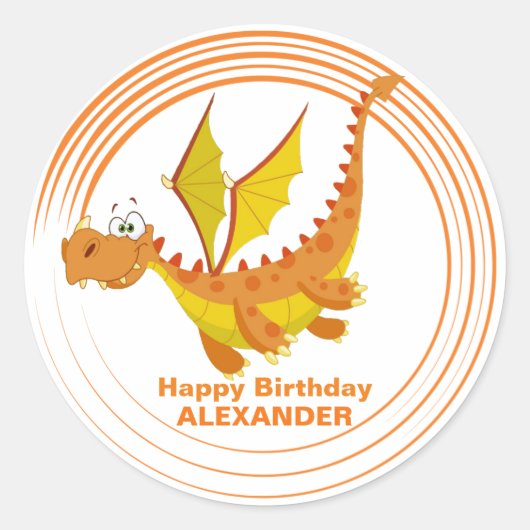 キュート飛んでいるドラゴンパーソナライズされた誕生日 ラウンドシール (正面)