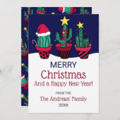 キュート飾サボテンツリーライトクリスマス シーズンカード (正面/裏面)