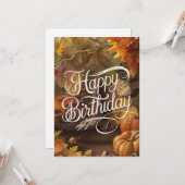 キュート魅力的フォレスト秋秋ハッピーバースデー カード (正面/裏面インサイチュ)