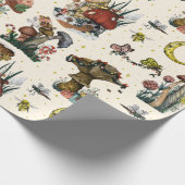 キュート魔法マッシュルームコテージコアメリークリスマス ラッピングペーパー (角)