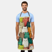 キュート鮮やかな縦猫 エプロン (着用した状態)