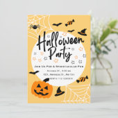 キュート鮮やかイエローオレンジスポオクタキュラーハロウィーン 招待状 (スタンド正面)